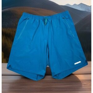 Patagonia Running Shorts Mens M Blue Lined Athletic Gym Hiking Zip Pockets-EUC